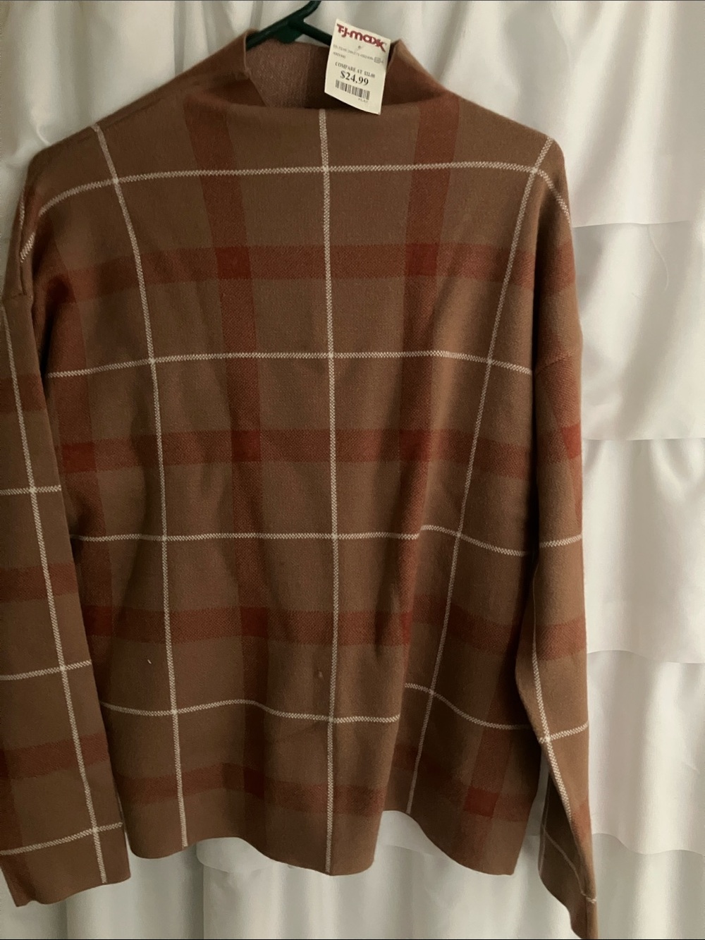 Jones New York Brown and Rust Windowpane Plaid Sweater